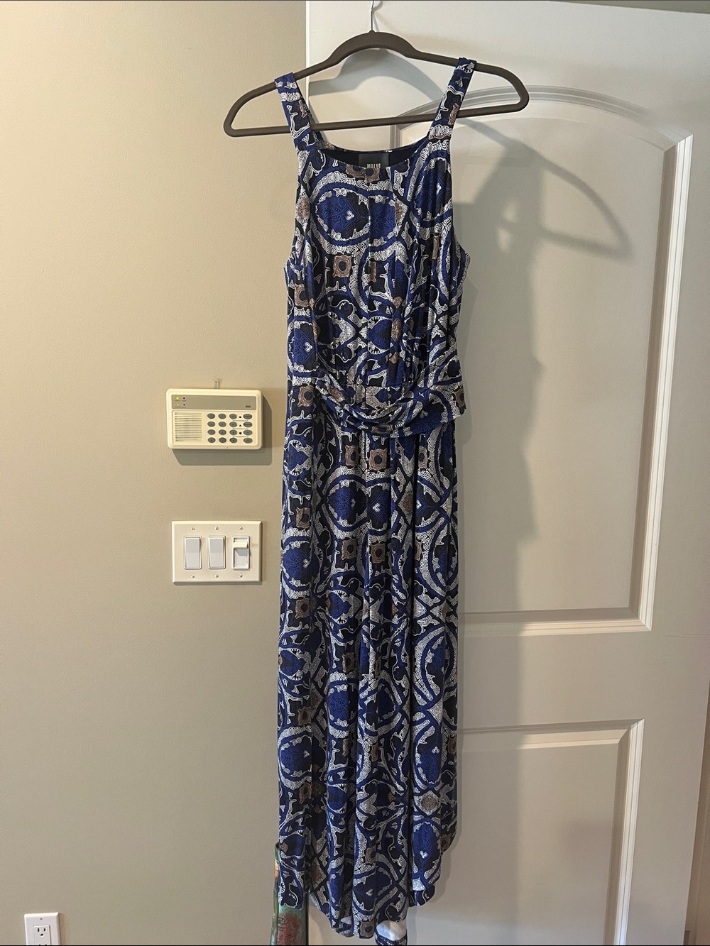 Maeve Blue, White & Brown Printed Tank Maxi Dress